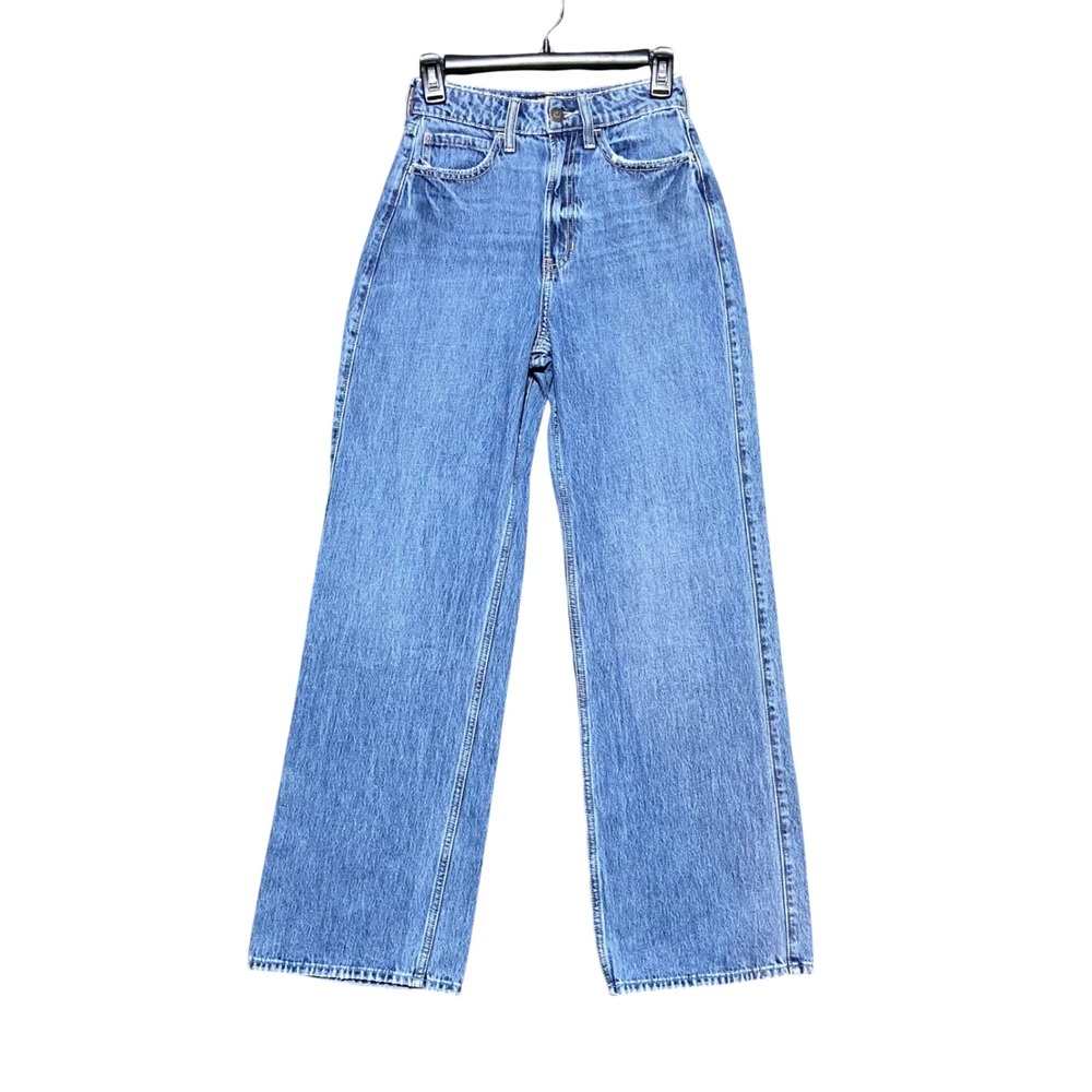 Hollister Y2K Ultra High-Rise Baggy Jeans Medium Wash Blue 00L W24L 100% Cotton